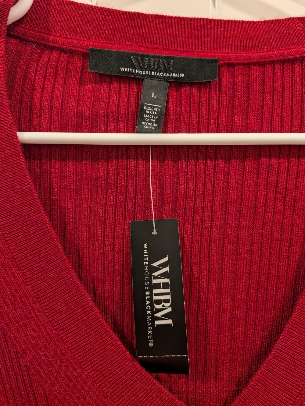 White House Black Market Red Ribbed V-Neck Sweater - Picture 2 of 5